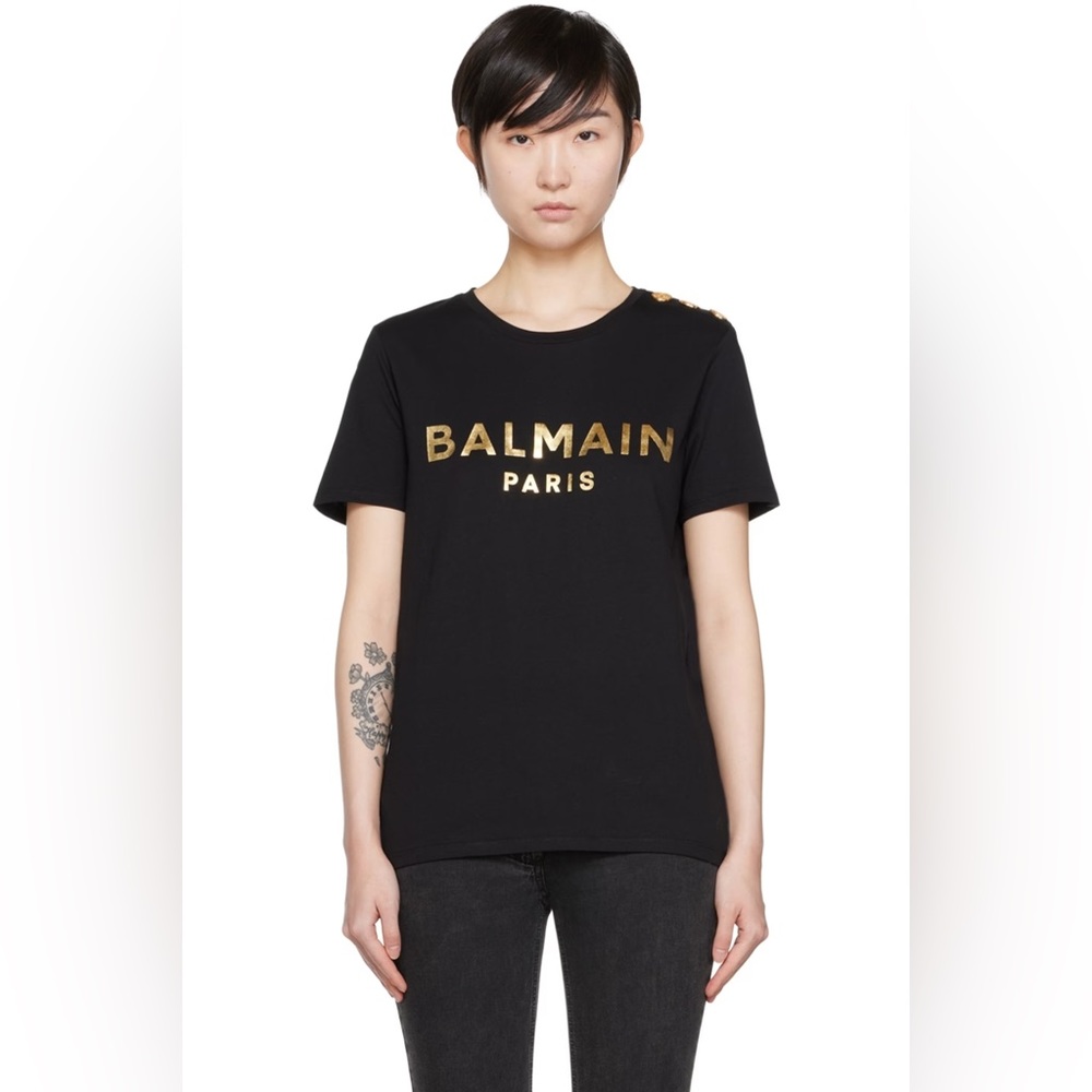 BALMAIN Paris black cotton T shirt